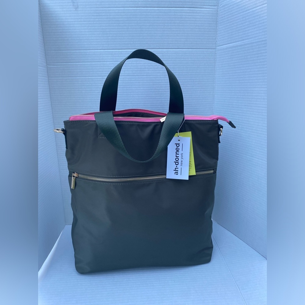 Ah-dorned ah dorned -
new york bag Dark Green Tote with Pink Trim🩷💚